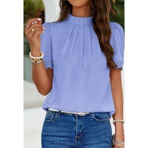 BTFBM Women's Lavender Pleated Short Sleeve Lace Trim Blouse Size Medium